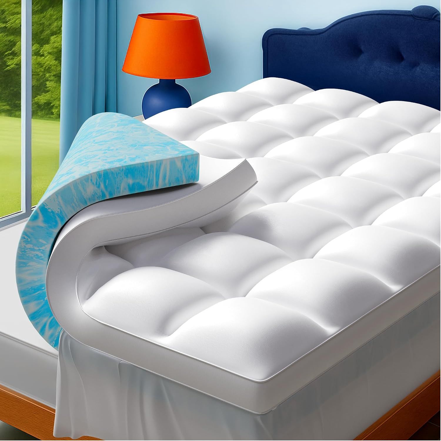 Dual Layer 4 Inch Memory Foam Twin XL Mattress Topper for College Dorm | 2 Inch Cooling Gel Memory Foam and 2 Inch Down Alternative Pillow Top Mattress Pad Cover 8-24 Inch Deep Pocket