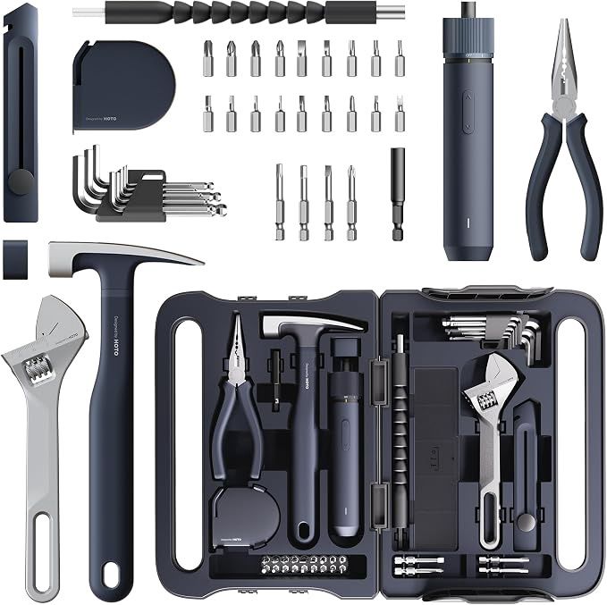 HOTO 40-Piece Tool Kit, Household Essentials Tool Set w/Smart Electric Screwdriver