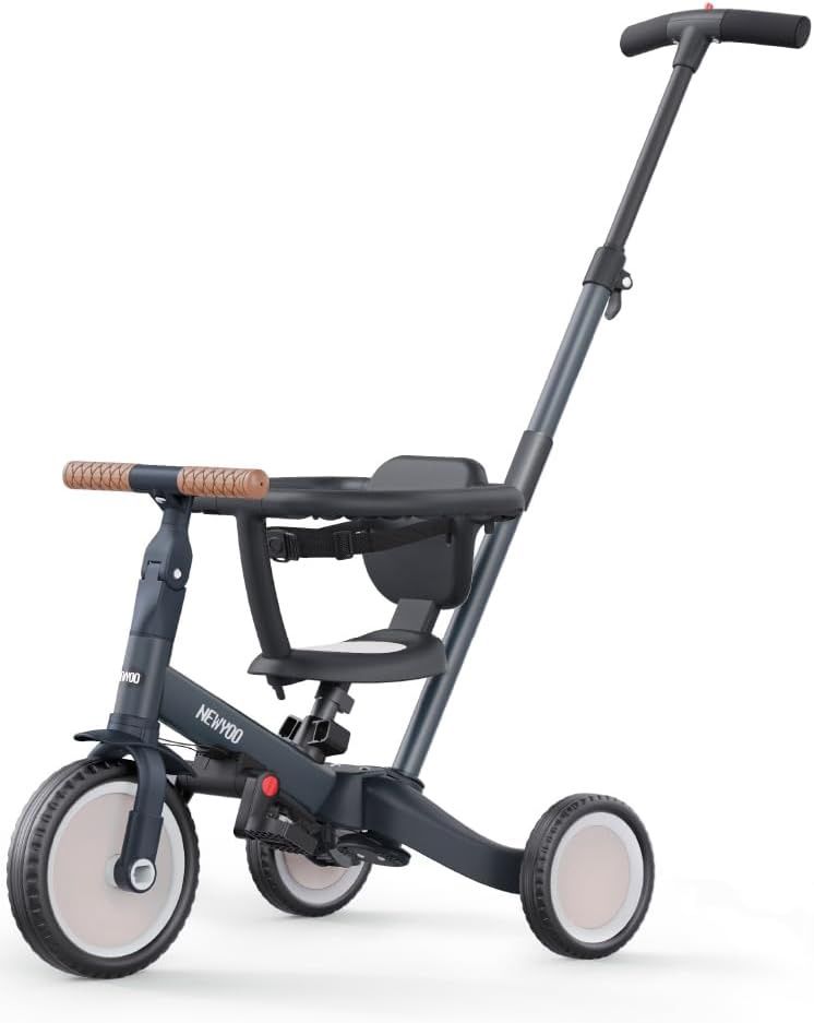 newyoo TR008 5-in-1 Tricycle for Toddlers 1-3, Toddler Bike, Birthday Gift | Toddler Trike with Safety Bar and Parent Push Handle Converts to Balance Bike, Fun Outdoor Toy for Boys and Girls, Dark Gre