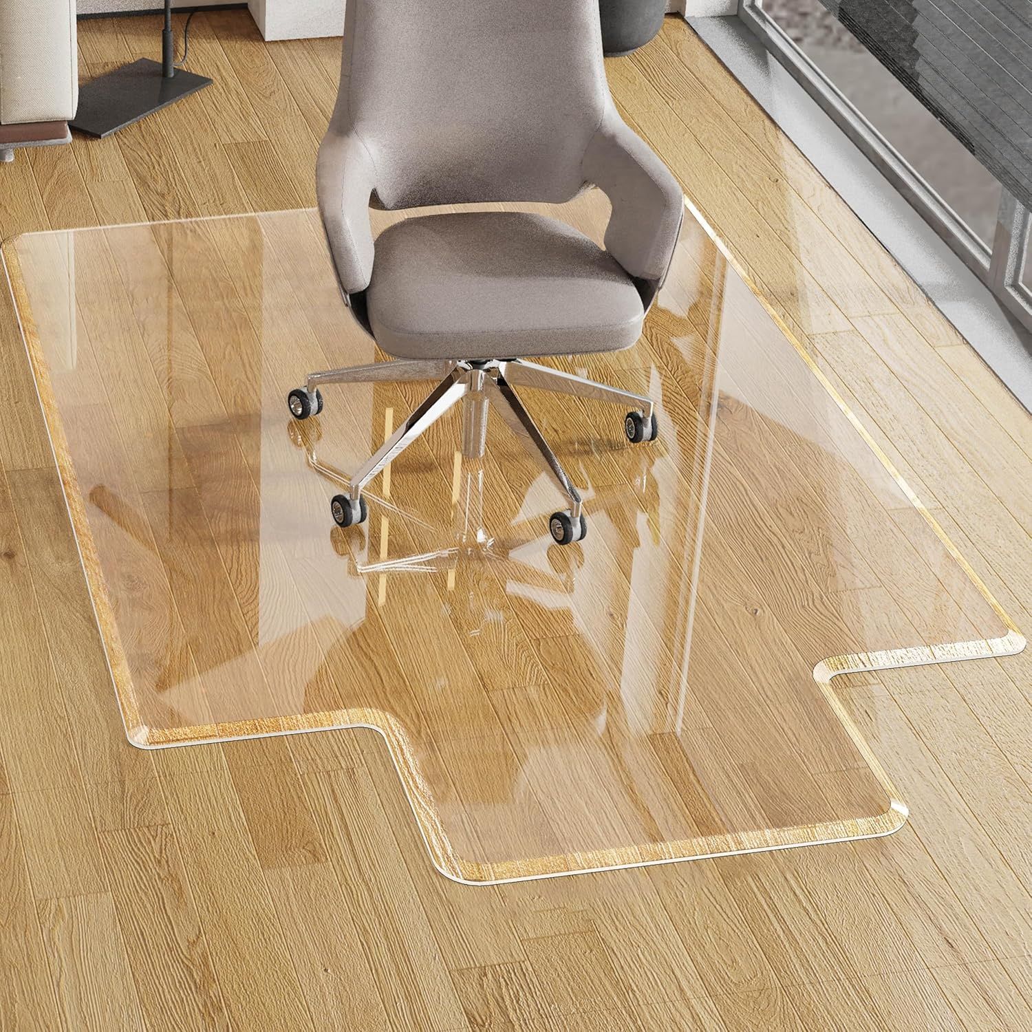 Beveled Edge Office Chair Mat for Carpet or Hardwood Floor, Crystal Clear 48" x 60" Desk Computer Chair Mat with Lip for a Smooth Glide and Easy Roll On/Off, Hard Heavy Duty and Non-Slip Pad