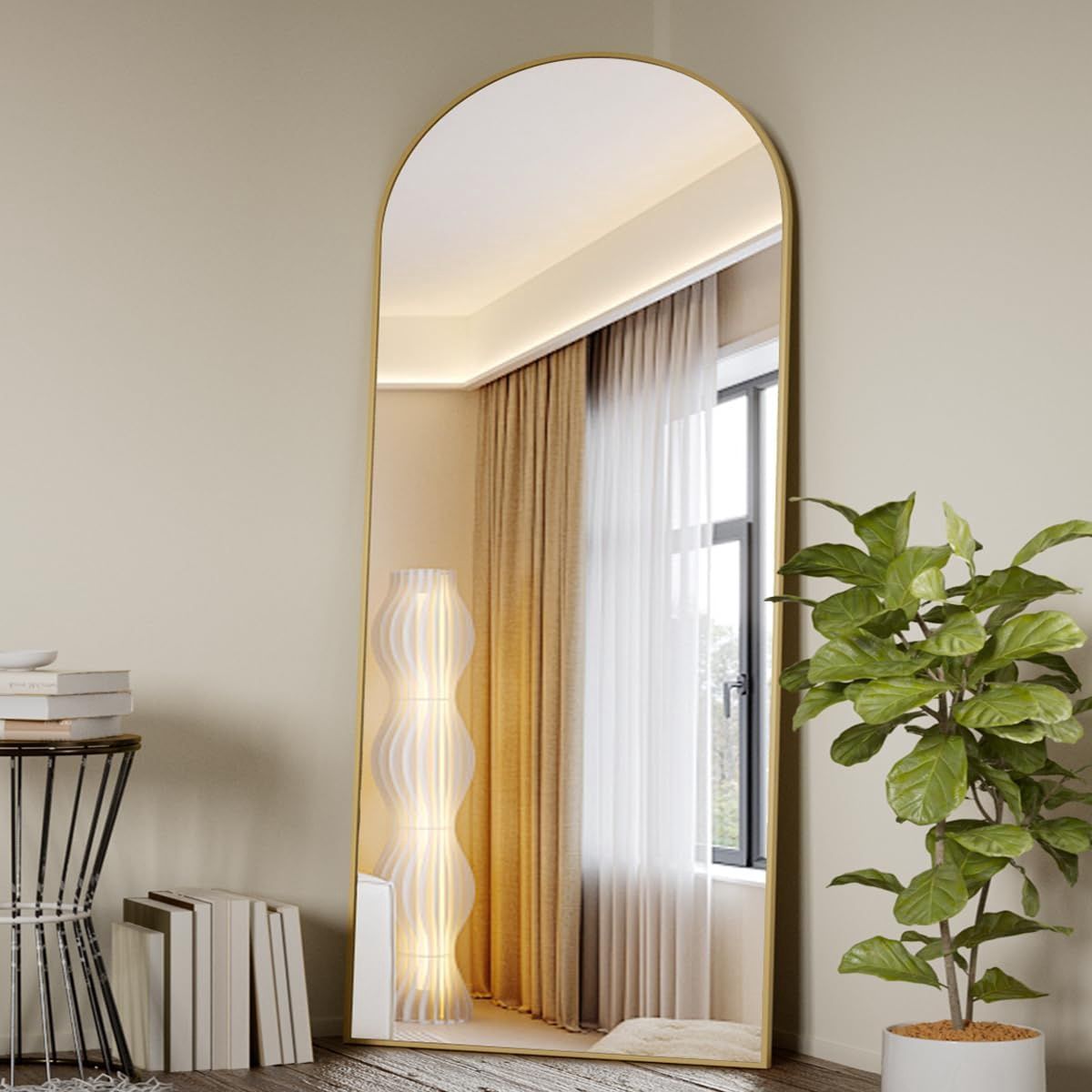71x26 Arched Full Length Mirror, Floor Mirror with Stand | Shatterproof Tempered Glass, Modern Aluminum Alloy Frame, Free Standing Hanging or Leaning for Home Decor (Gold)