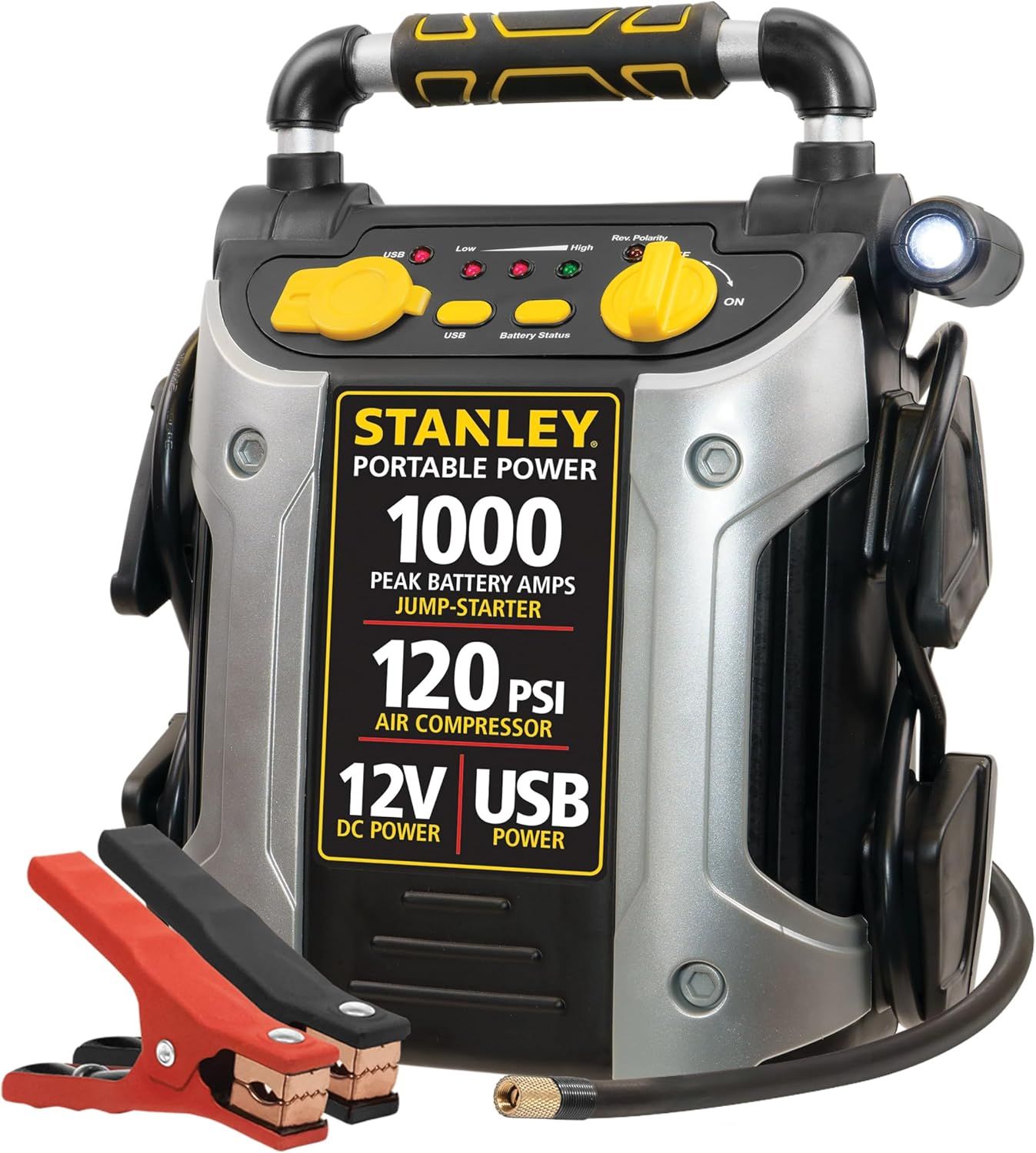 STANLEY J5C09 1000 Amp Jump Starter with Compressor | Portable Power Station with 2.1A/10W USB and 12V DC Outlet