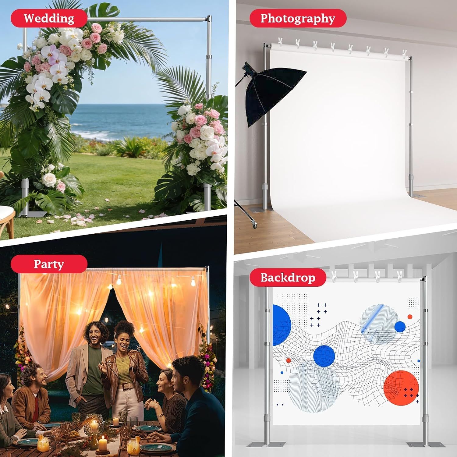 EMART 10x10ft Heavy Duty Backdrop Stand Frame with Adjustable Pipe | Adjustable Pipe and Drape Stand,Photo Booth Frame for Wedding,Party,Birthday and Festival Decorations