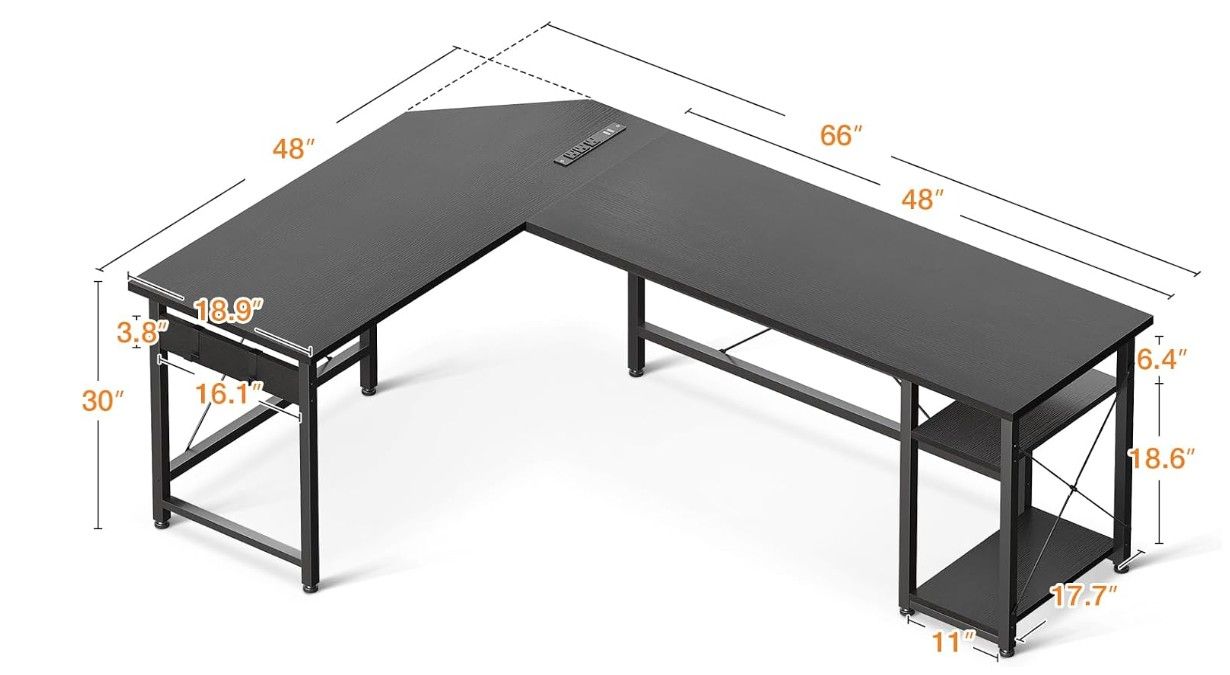 Coleshome L Shaped Computer Desk 66" with Power Outlet