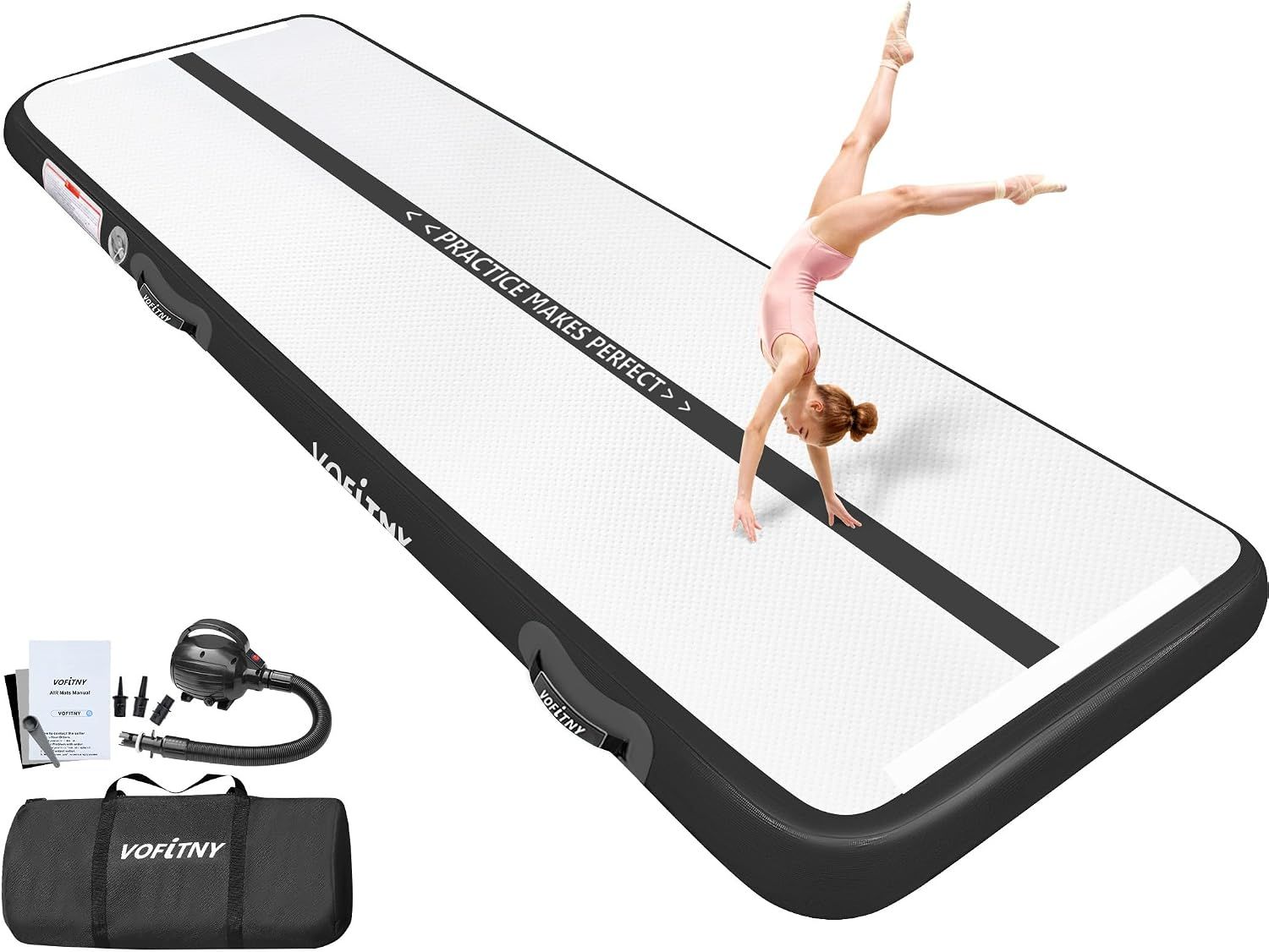 VOFiTNY Size: 16ft*6.6ft*8inches Inflatable Gymnastics Air Mat Tumble Track with Pump for Training Air Tumbling Mat 8 Inches Thick Inflatable Gymnastics Track for Home Use/Cheerleading/Yoga/Gym