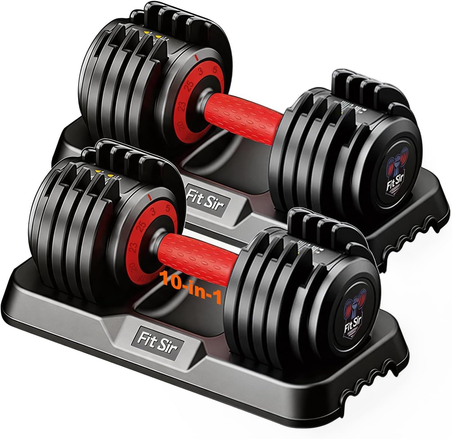 Adjustable Dumbbell Set, 10-in-1 25LB Ajustable Dumbbells with Safe Locking System, Enclosed Storage Tray, 1 Sec Fast Adjustment, Comfortable Non-Slip Textured Grip, Suitable for Home Gym Workouts Men