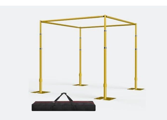 EMART 10ft Square Backdrop Stand Heavy Duty, Adjustable Pipe and Drape Kit | Photo Background Support System , Metal Frame with Flat Base for Wedding Birthday Party Decorations gold in color