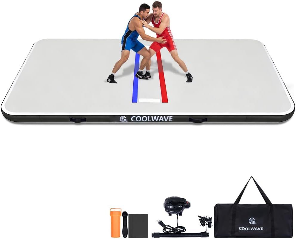 COOLWAVE 13x13 Inflatable Wrestling Mat and Jiu Jitsu Mats for Home Gym or Outdoor Training, Great for BBJ, MMA, Martial Art, Grappling, Judo, Boxing, Yoga and More with Soft Landings and Good Bounce