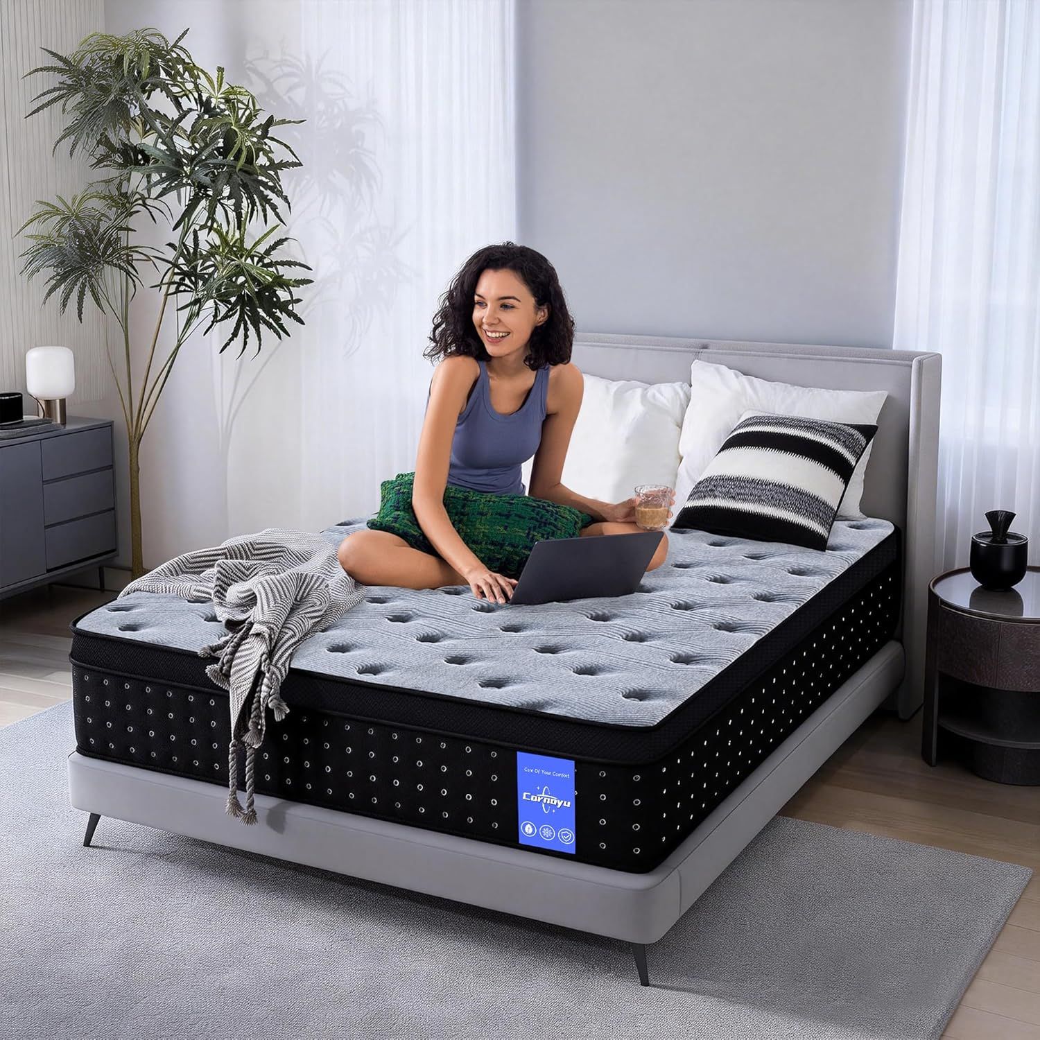 Queen Size Mattress, 12 Inch Medium Firm Hybrid Mattress in a Box, Gel Memory Foam &amp; Individually Pocketed Coils, Pressure Relief &amp; Motion Isolation, Fiberglass-Free, CertiPUR-US Certified