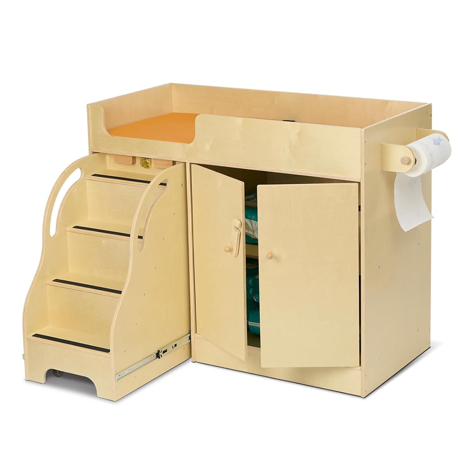 Monläurd® 100% Birch Baby Changing Table with Stairs &amp; Storage, Montessori Toddler Diaper Changing Station, Safe Nursery Furniture for Daycare &amp; Home