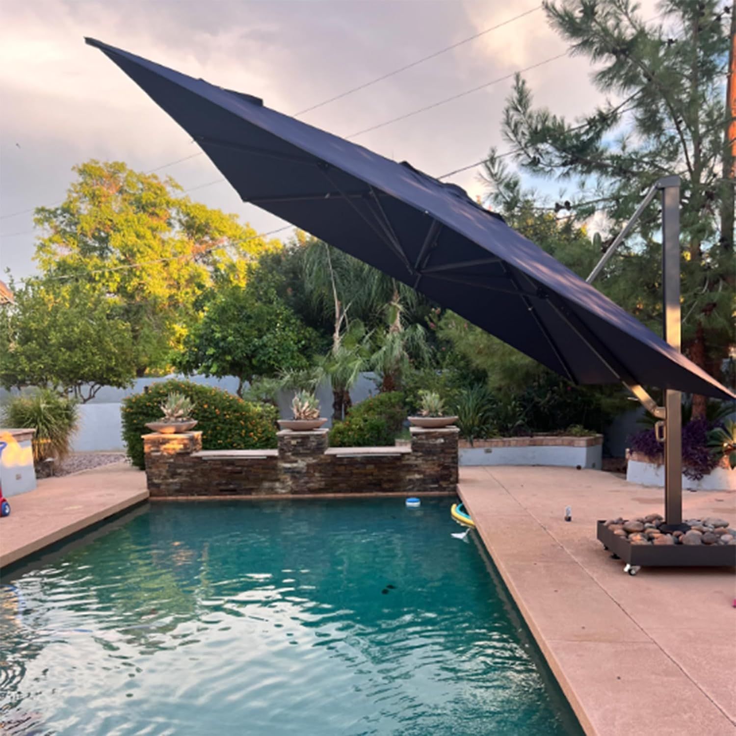 PURPLE LEAF Patio Umbrella 13' X 10' Space Saving Cantilever Umbrella navy blue  | Built to Last Seasons, Effortlessly 360° Rotation, Superior Wind Resistance, 240GSM Yarn-Dyed Fabric Block UV