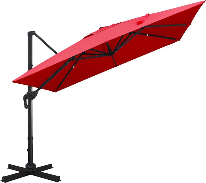 Sunnyglade 10x10Ft Cantilever Patio Umbrella Square Deluxe Offset Red | 360°Rotation Offset Patio Umbrella UV-Resistant Waterproof 4-Level Tilt &amp; Sturdy Aluminum Frame for Garden Deck Pool Yard