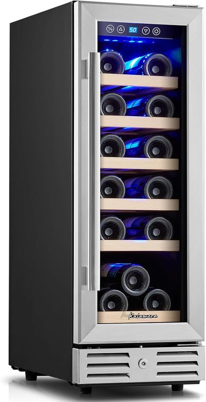 Kalamera Mini Fridge 18 Bottle - 12 inch Wine Cooler Refrigerator, Built-in or Freestanding, with Stainless Steel &amp; Double-Layer Tempered Glass Door, and Temperature Memory Function Wine Fridge