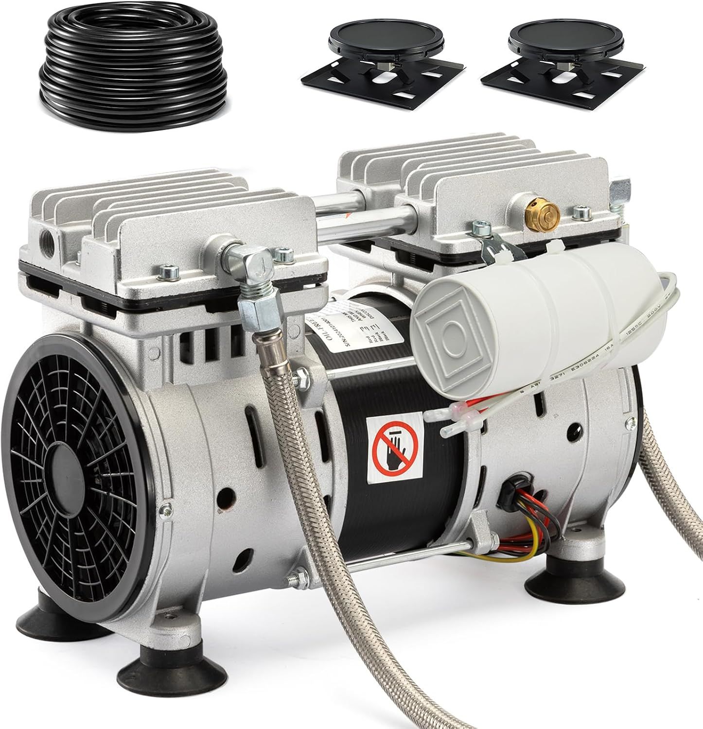 3 Acre Pond Aerator System, 5.76 CFM Outdoor Pond Aerator Kit for Large Lakes, 100ft Sinking Airline, 2 Diffusers &amp; 2 Anti-Burst Stainless Steel Hoses, Enhances Water Clarity for Fish Ponds