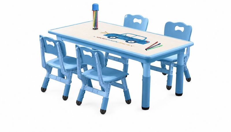 Kids Table and Chair Set, Adjustable Non-Slip Legs Graffiti Top, Ages 3-12