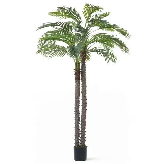 10FT Artificial Phoenix Palm Tree, Double Stem Faux Palm with Black Pot, Realistic Fake Plant for Indoor Outdoor Home Office Patio Décor, Low Maintenance Large Artificial Palm Tree
