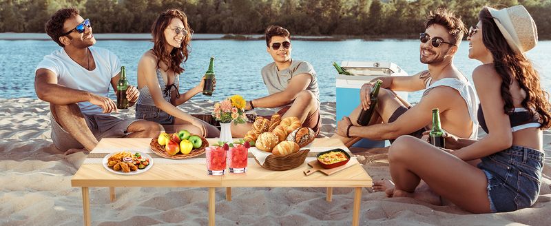 Folding Picnic Table , Portable Boho Low Picnic Table for Indoor Outdoor, 80" x 30" x 16 "Wooden Table with Adjustable Heights for Camping, Wedding, Beach, Garden, Party
