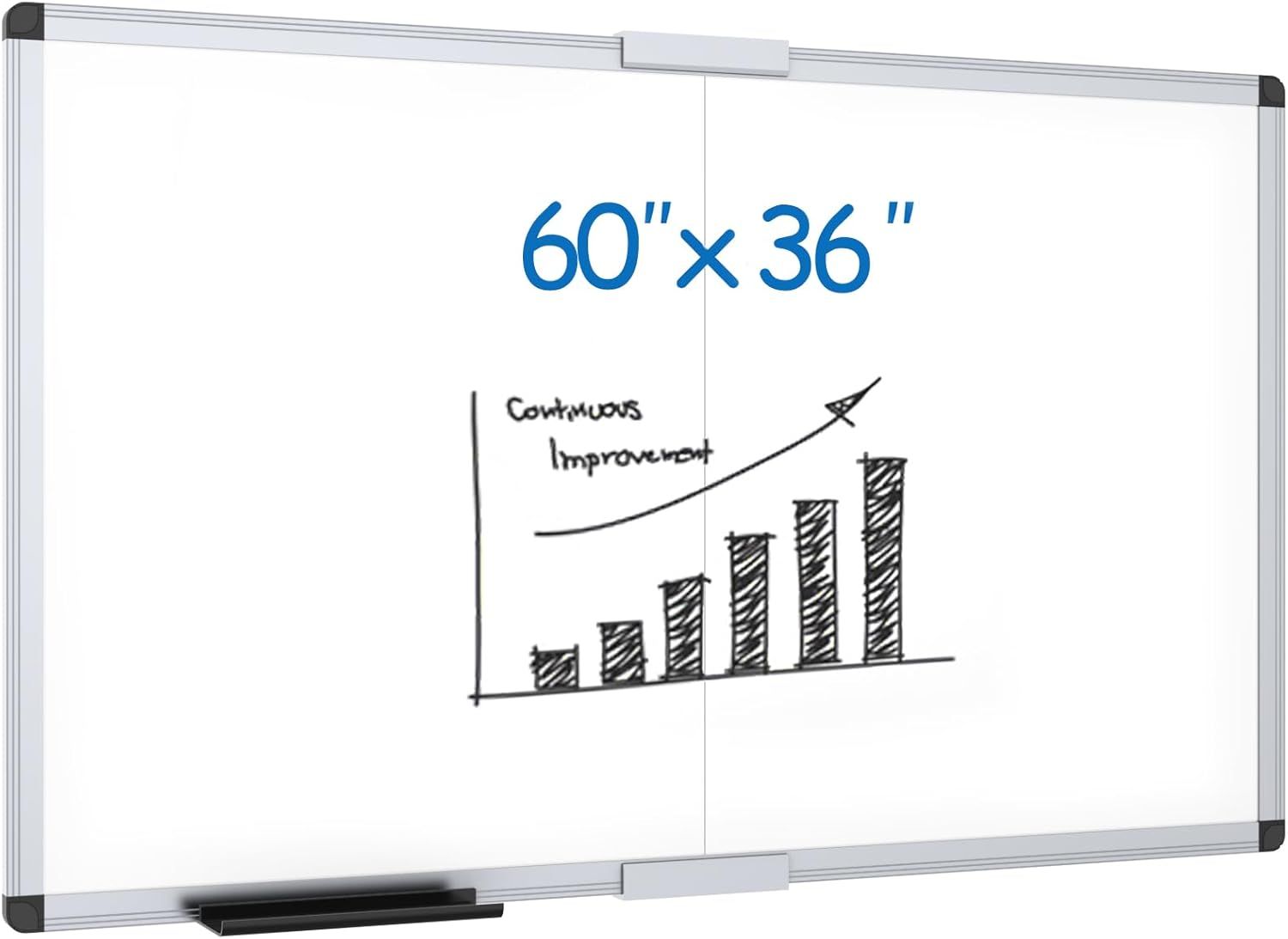 VIZ-PRO Magnetic Dry Erase Board, 60 X 36 Inches, Foldable Wall-Mounted Whiteboard with Silver Aluminum Frame &amp; Marker Tray for School Office and Home 5' X 3'