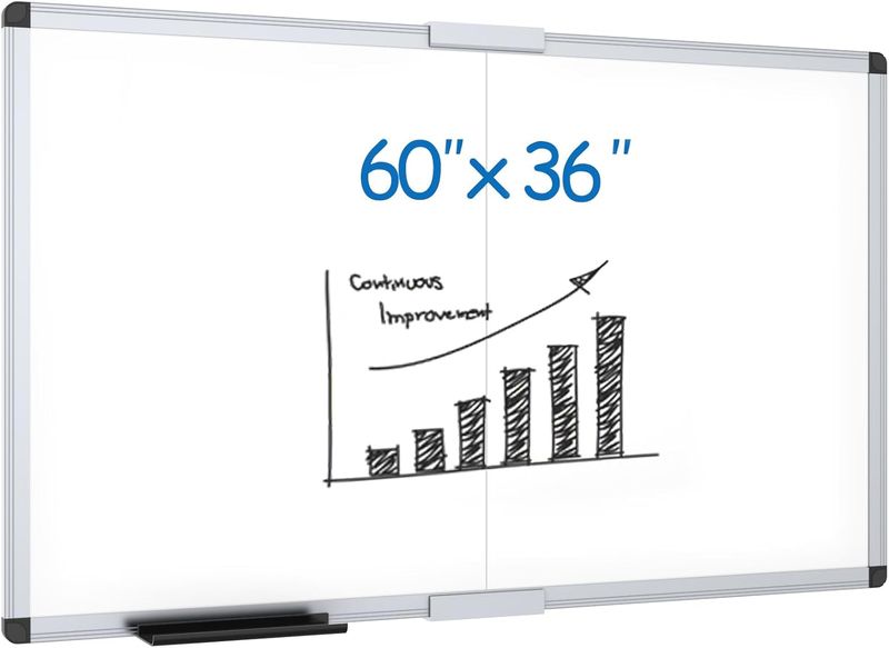 VIZ-PRO Magnetic Dry Erase Board, 60 X 36 Inches, Foldable Wall-Mounted Whiteboard with Silver Aluminum Frame &amp; Marker Tray for School Office and Home 5' X 3'