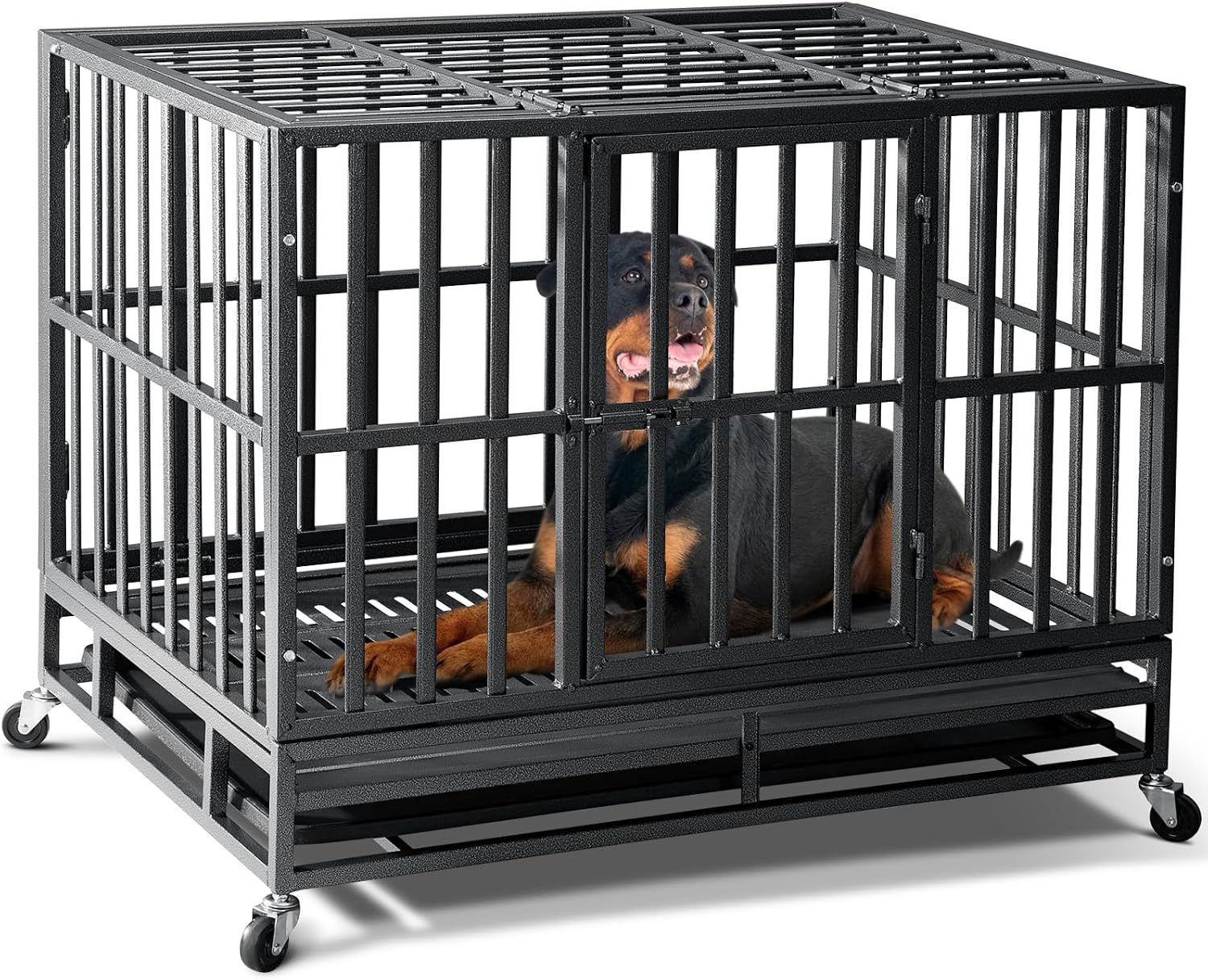 Oranland 38 Inch Heavy Duty Dog Crate,Upgraded Reinforced Baseplate | Indestructible Dog Kennel,Dog Crate for Medium Dogs,Max Load Capacity 300lbs,Large Space,Removable Tray,Pre-assembled Design