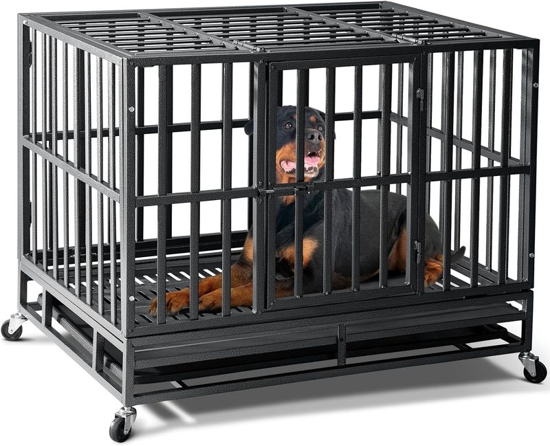 Oranland 38 Inch Heavy Duty Dog Crate,Upgraded Reinforced Baseplate | Indestructible Dog Kennel,Dog Crate for Medium Dogs,Max Load Capacity 300lbs,Large Space,Removable Tray,Pre-assembled Design