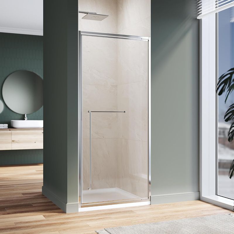 Pivot Swing Shower Door 32 in.D x 72 in. H| Shower Door with 1/4 in. Clear Tempered Glass| Pivot Shower Door | Silver (Shower Base Not Included)
