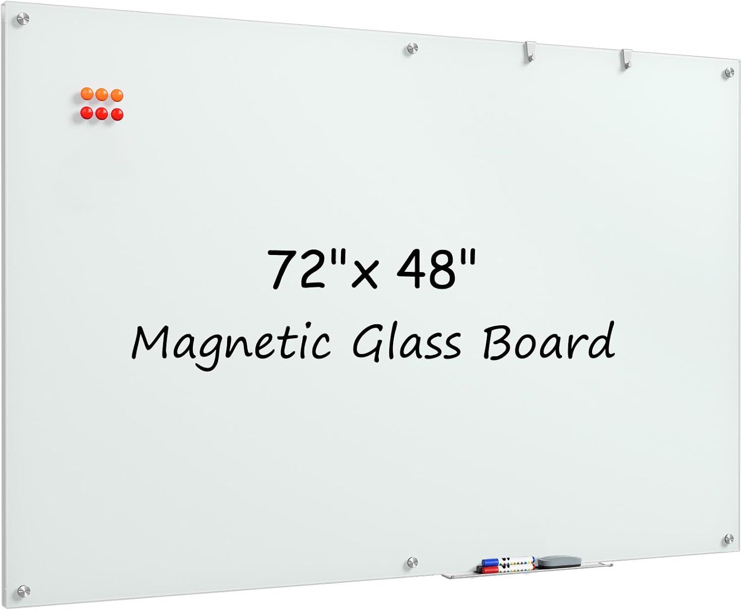 Glass Whiteboard Tempered Magnetic Dry Erase Board 72x48 Inch | Magnetic Steel,Frameless
