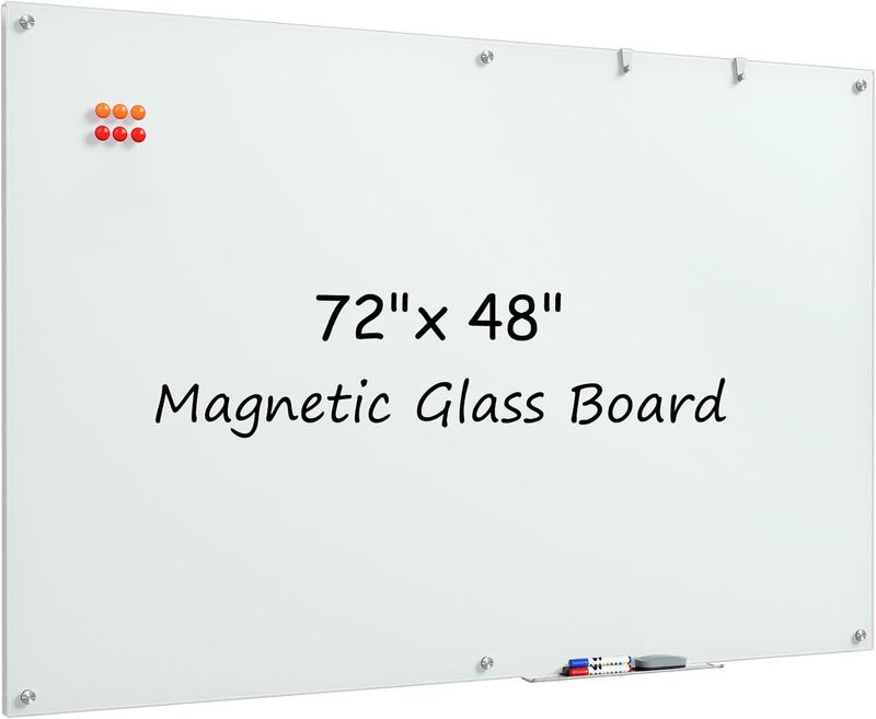 Glass Whiteboard Tempered Magnetic Dry Erase Board 72x48 Inch | Magnetic Steel,Frameless