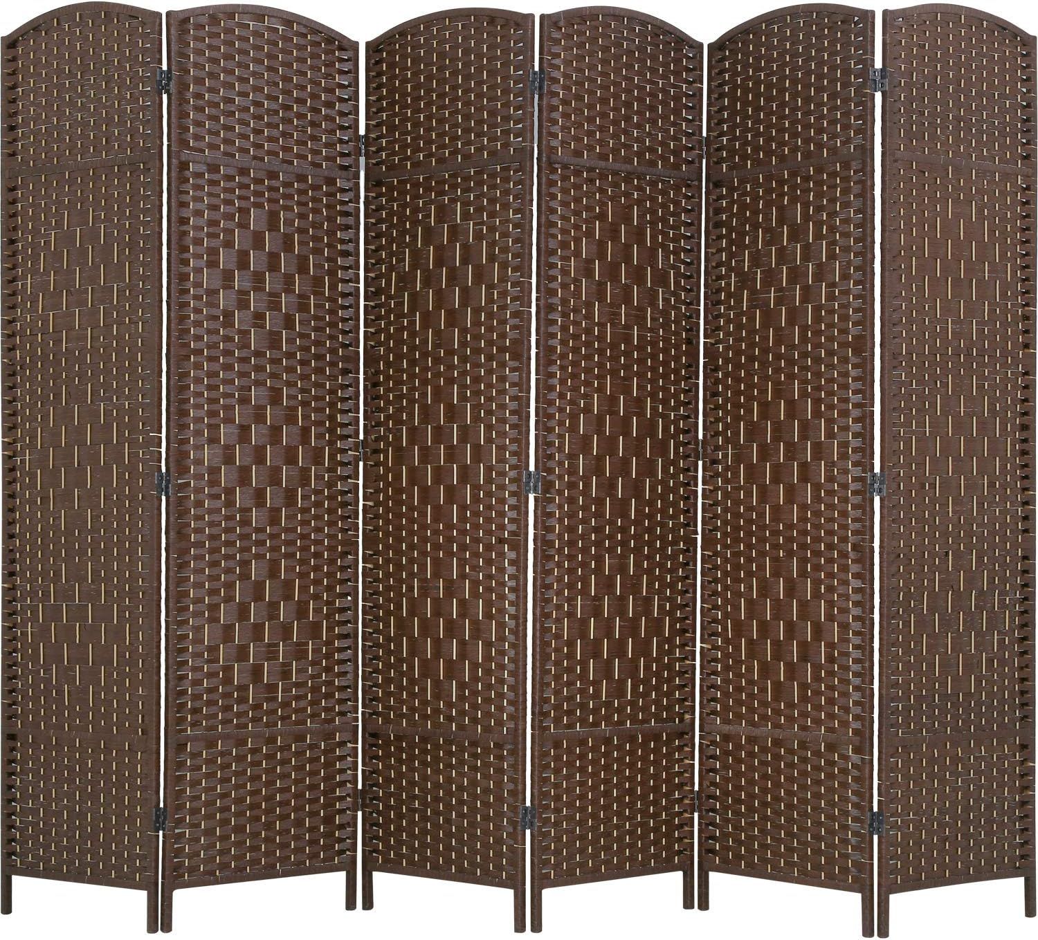 Room Divider 6 Panel Folding Privacy Divider 6 Ft Indoor Wall Divider Portable Partition Wood Screen, Brown