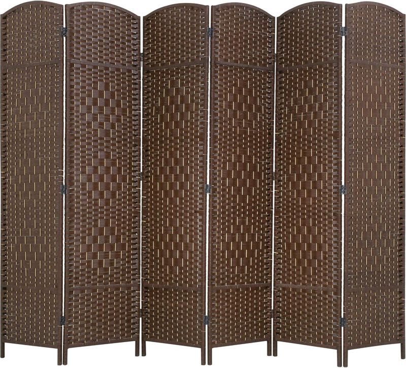 Room Divider 6 Panel Folding Privacy Divider 6 Ft Indoor Wall Divider Portable Partition Wood Screen, Brown