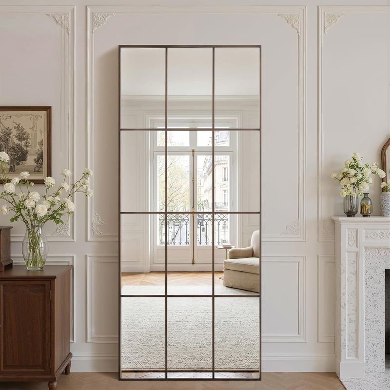 Anpark Windowpane Mirrors Full Length 71"x31" Wall Mounted Bronze Art Pane Mirror Farmhouse Decorative Floor Mirrors Leaning Hanging Wall Mirror for Bedroom Living Room Entrance