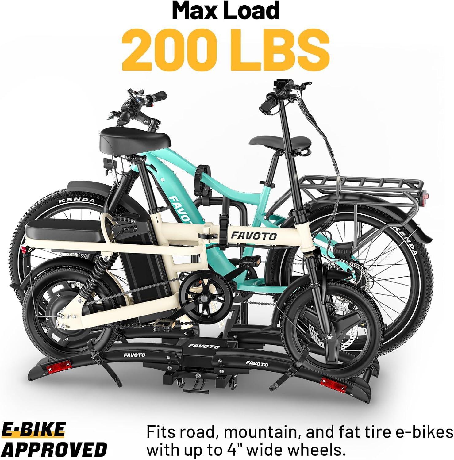 Favoto Bike Rack for Car with Ramp, 2-Bike Hitch Mount for E-Bikes, Foldable &amp; Tilt-Back Design, 200 lbs Capacity, Fits 2" Receiver SUV/Truck