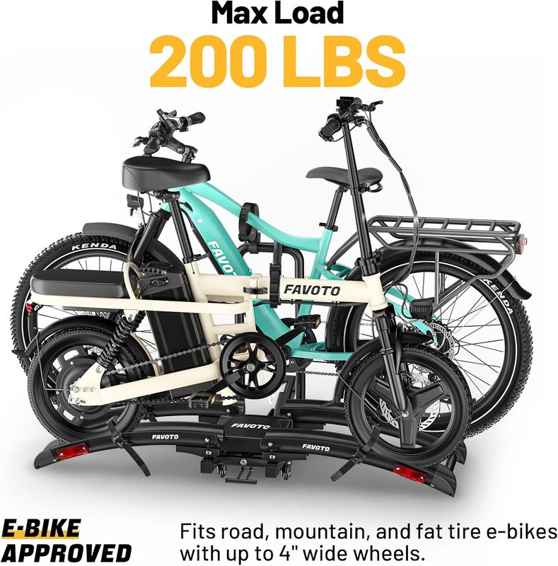 Favoto Bike Rack for Car with Ramp, 2-Bike Hitch Mount for E-Bikes, Foldable &amp; Tilt-Back Design, 200 lbs Capacity, Fits 2" Receiver SUV/Truck