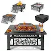 3-in-1 32 in. Wood Burning Outdoor Fire Pit/Ice Pit/BBQ Fire Pit w/Mesh Lid, Ice Tray, Poker, BBQ Net, Food Clip Cover