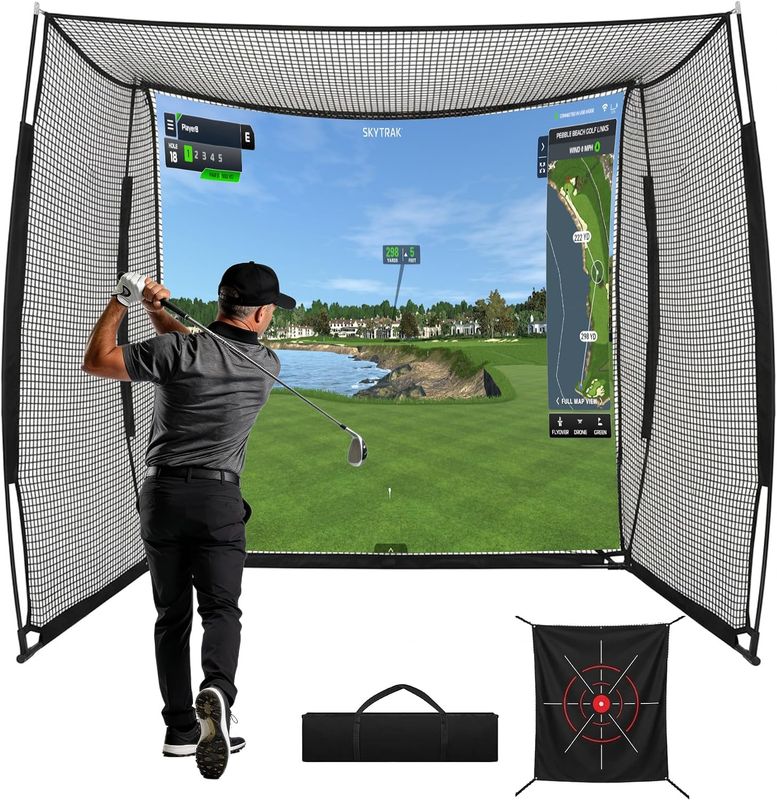 Golf Hitting Net, 10x8x5 Feet, Heavy-Duty Oxford Fabric, Black, Indoor Practice, with Simulator Enclosure