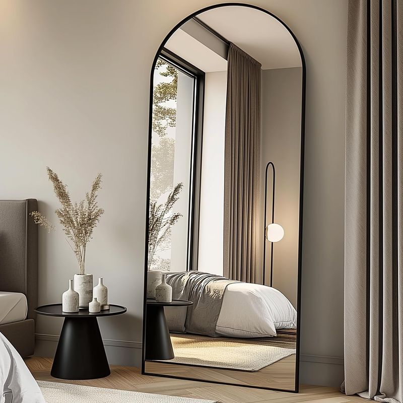 Full Length Mirror, 71''x30'' Floor Mirror with Stand, Arched Wall Mounted Mirror, Large Full Body Mirror with Aluminum Frame Hanging or Leaning for Bedroom, Living Room, Cloakroom (Black)
