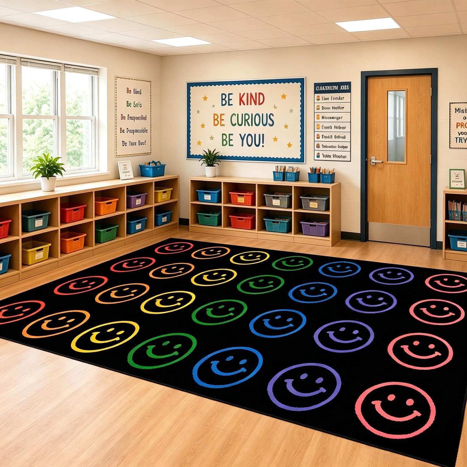 Large Classroom Rug 10' x 13' (30 Seats) Smiley Face for Elementary school daycare