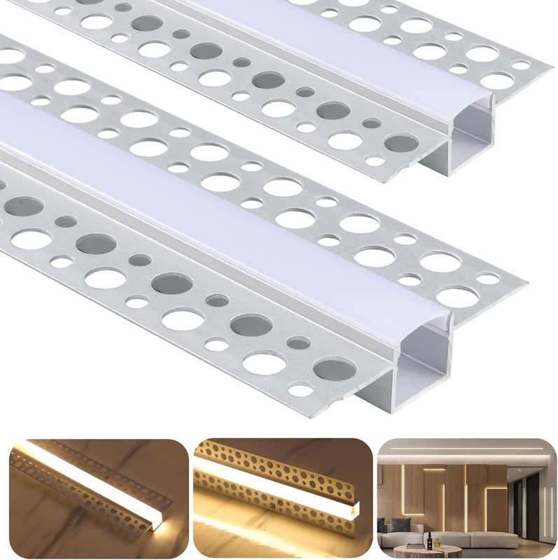 8 Pack Plaster-in LED Channel 6.6FT/2M Recessed Drywall Aluminum Strip Light Track with White Diffuser for LED Tape Mounting Profile