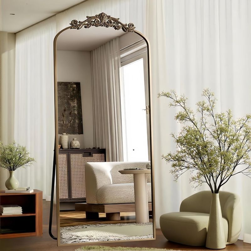 Dewfig Arched Full Length Mirror, 71"x28" Floor Mirror with Carved, Bronze