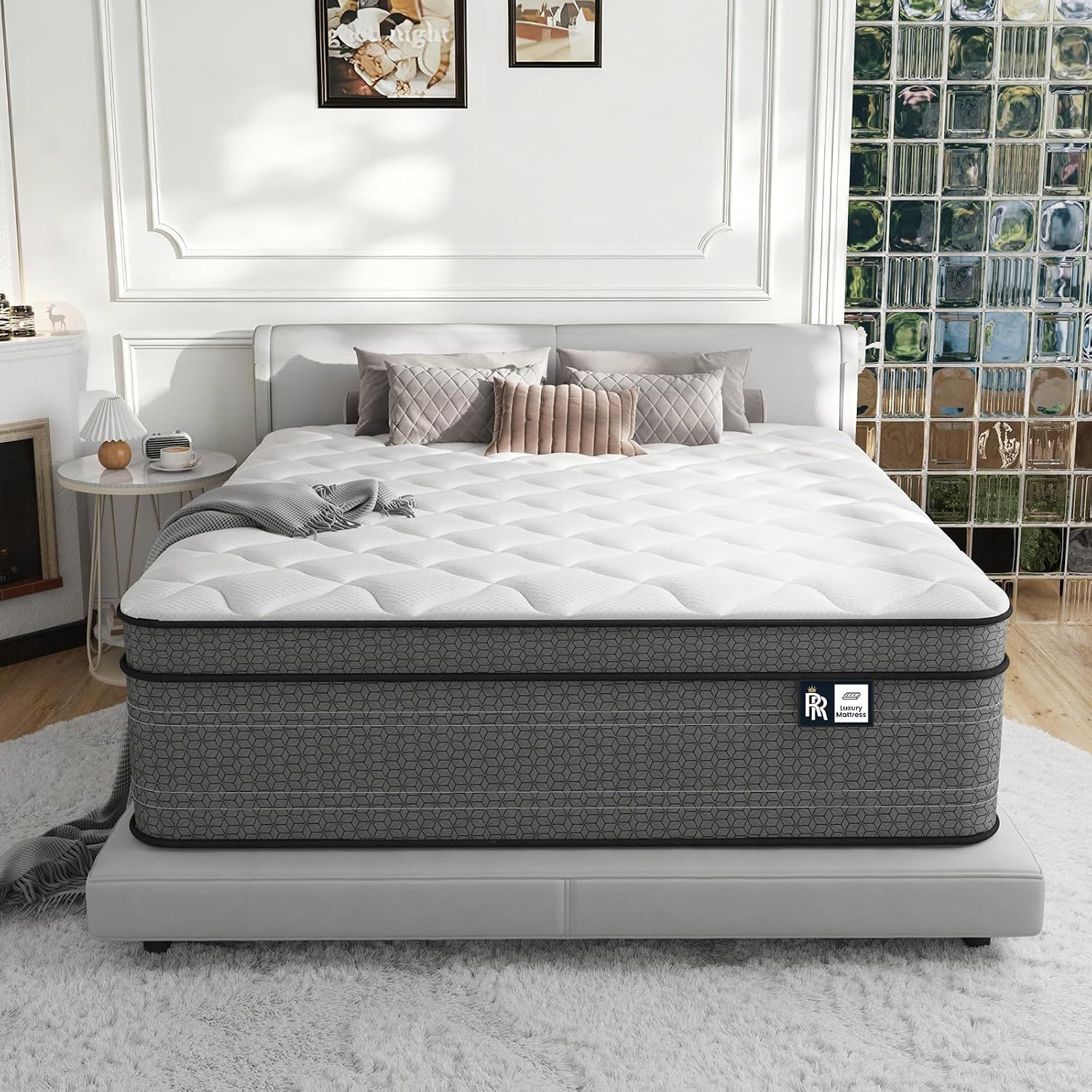 Ruoysun King Size Mattress 14 Inch, Firm Hybrid Mattress, CertiPUR-US