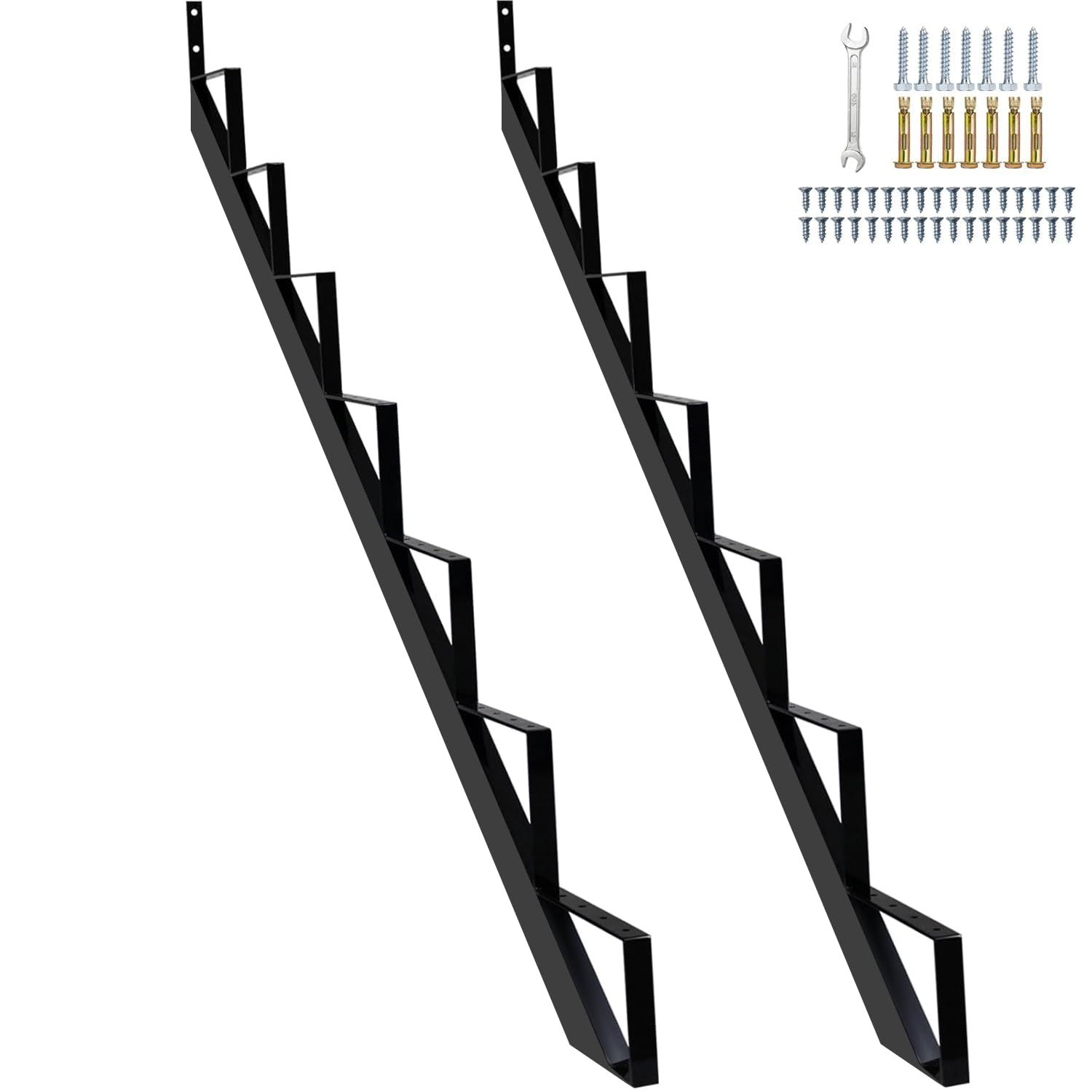 Heavy Duty Steel Stair Riser 7 Step, Metal Stair Stringer for Deck Height 58 inches, Stair Step Riser for Porch Step Outside Stairs（2Pack)