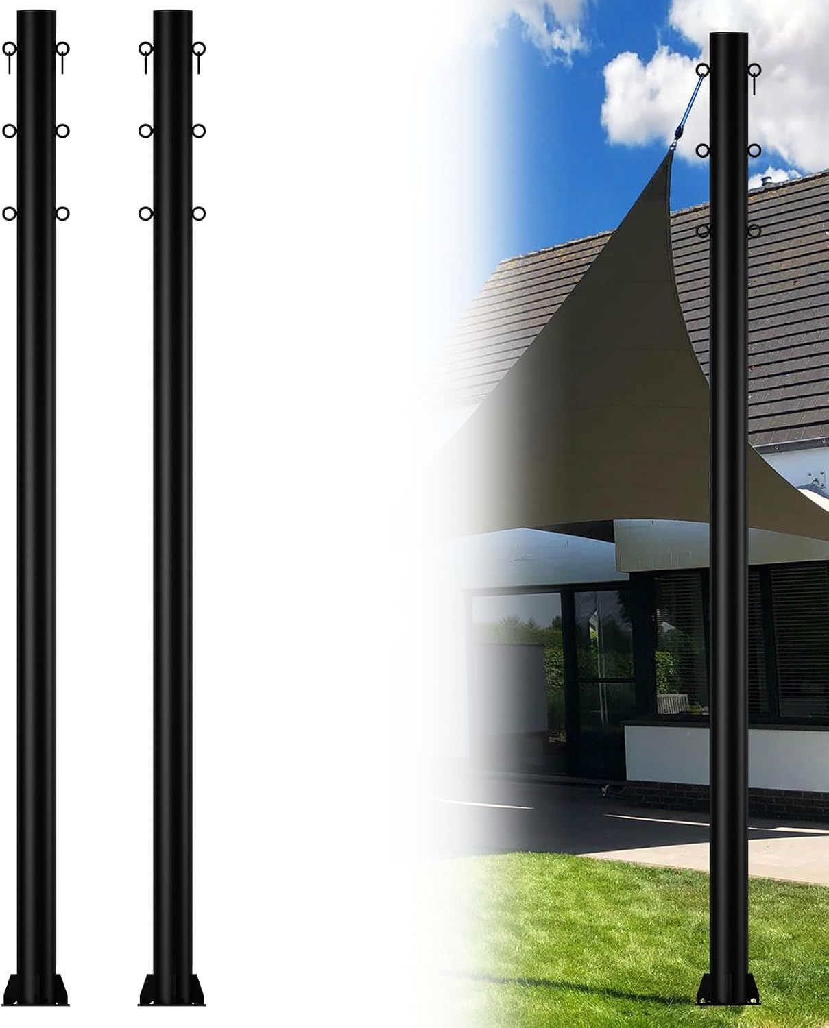 2 Pack 10 Ft Shade Sail Poles, Heavy Duty One-Piece Casting Steel Sun Shade Sail Post with D-Clamp for Outdoor Patio, Backyard, Garden, and Lawn
