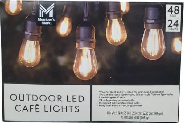 Member's Mark 48' Outdoor LED Café String Lights, 24 Bulbs