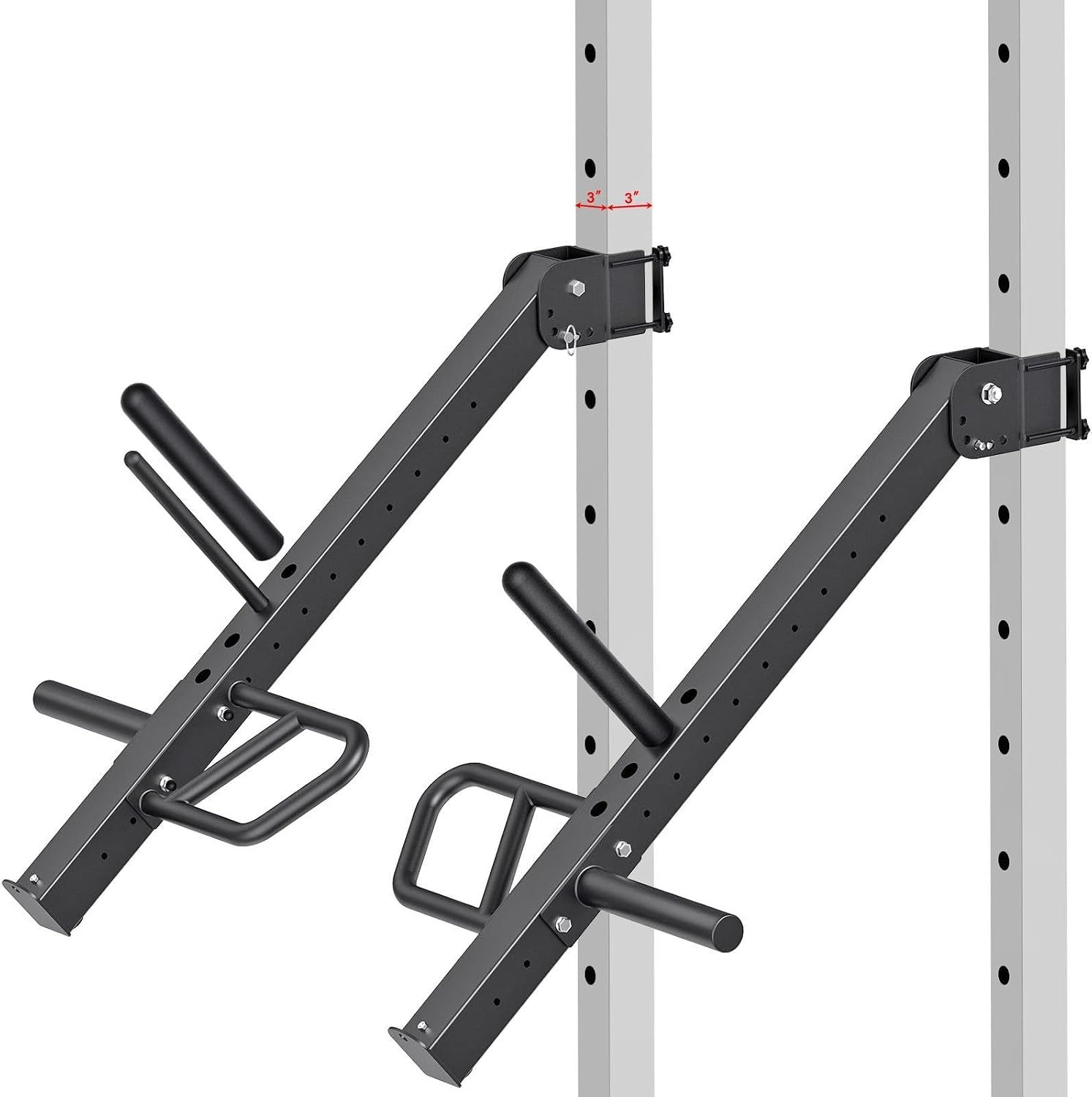 Kipika Power Rack Jammer Arms - Adjustable Height &amp; Angle Lever Arm System for 2x2 or 3×3 Power Cages with 5/8" or 1" Holes - Fits 2-Inch Olympic Plates - 1 Pair