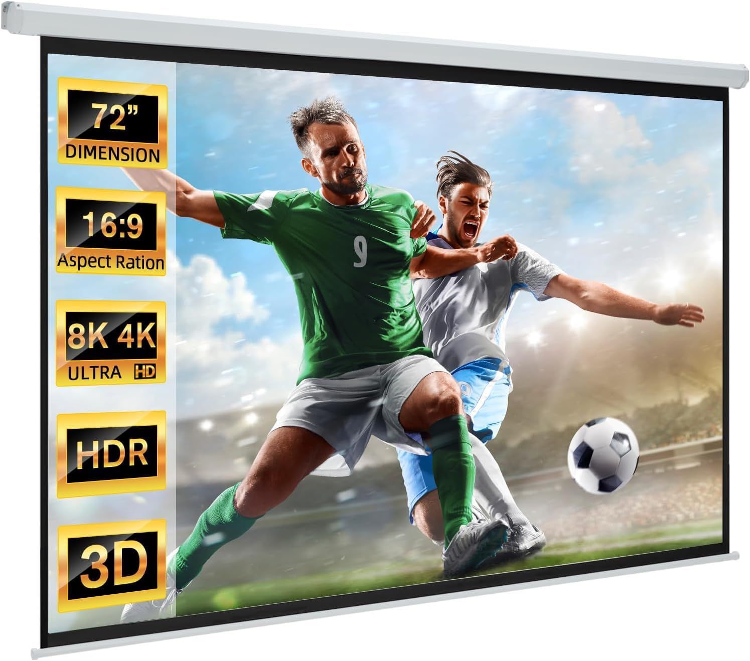 Projector Screen Motorized Auto Pull Down Screens(72'' 16:9 White)