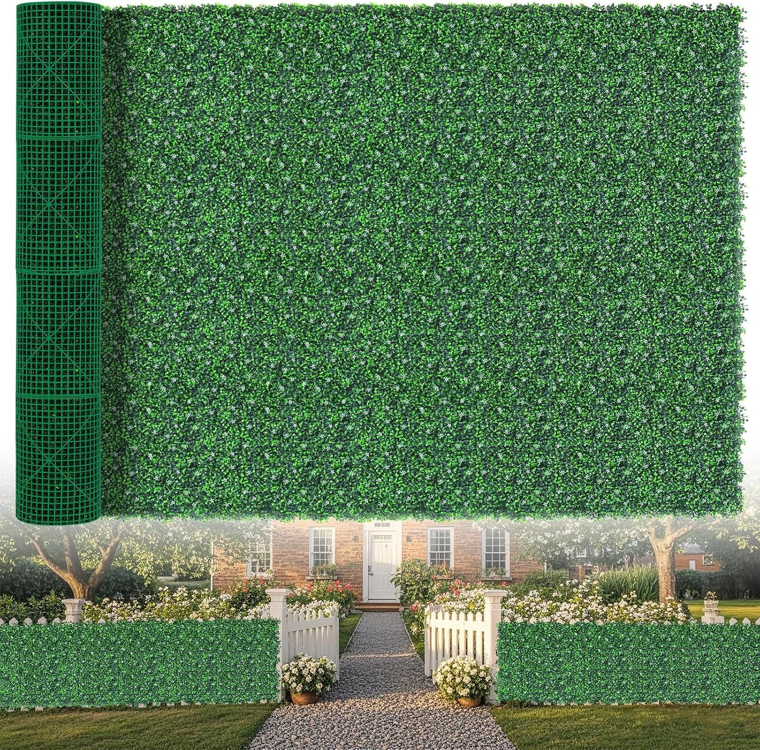 Grass Wall Panels 71"x144"(72 SQFT), Artificial Grass Backdrop Fake Greenery Plant Boxwood Roll with Flower, Green Wall Decor for Outdoor Indoor Privacy Patio Garden Backyard $85.00