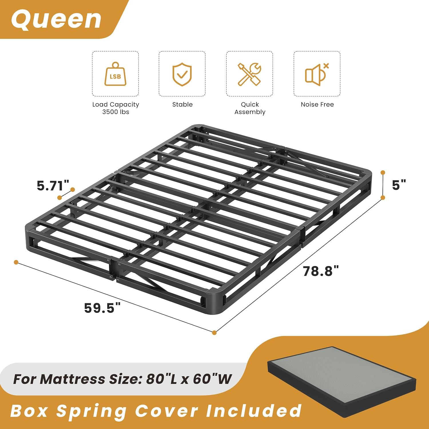 MAF 5 Inch Queen Box Spring for Queen Bed Low Profile Bed Base with Cover