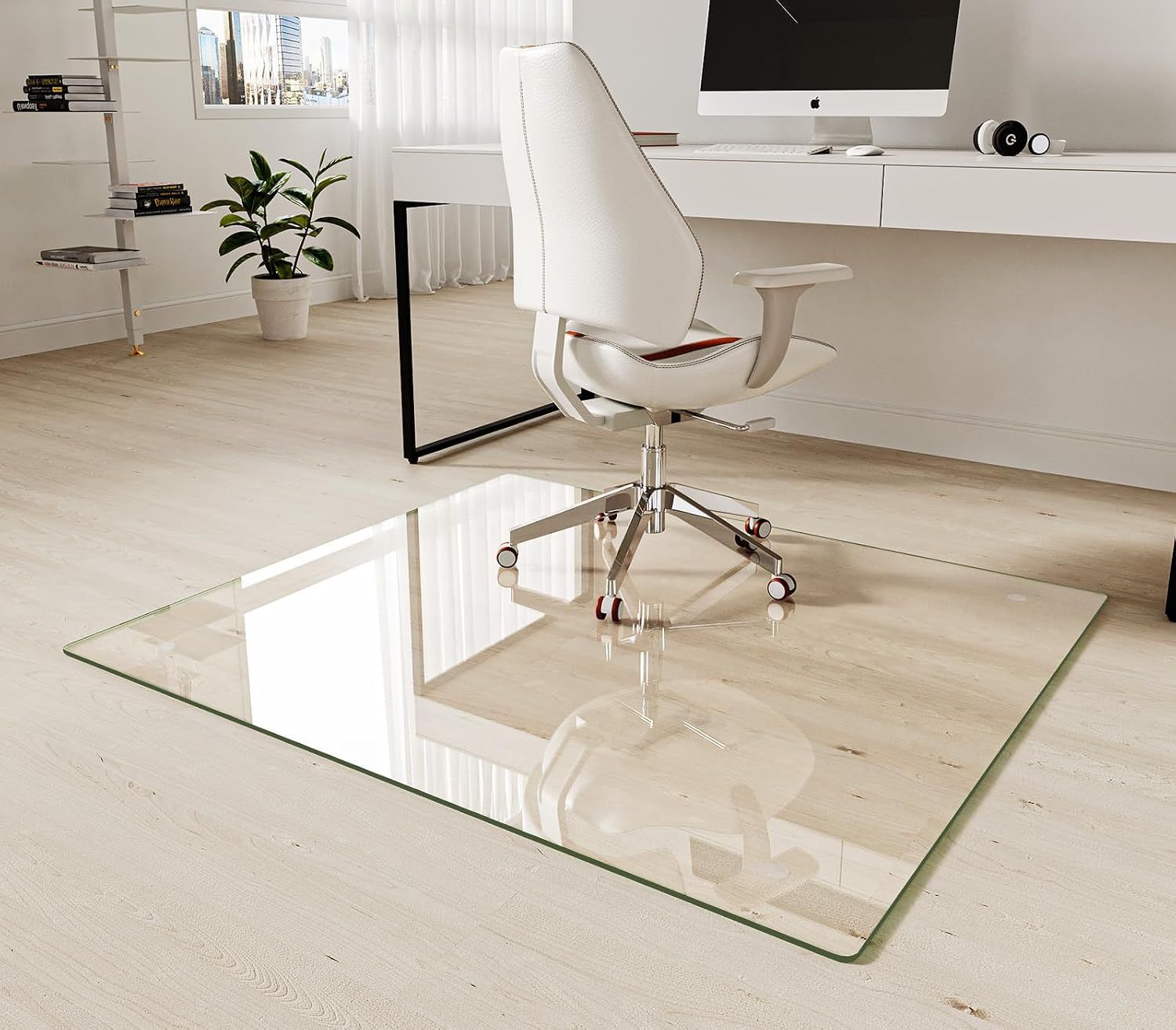 Koonmi Tempered Glass Chair Mat 42"x48" - Premium Office Chair Mat for Hardwood Floors &amp; Low-Pile Carpet with 4 Non-Slip Pads - Thick Scratch-Resistant Surface