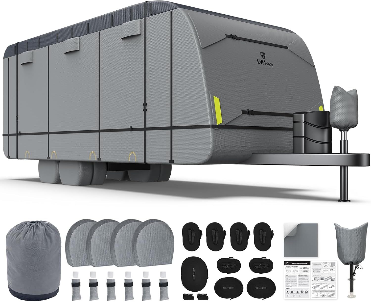 Travel Trailer RV Cover, Heavy-Duty 600D Fabric, 28' 7"-31' 6" Oxford Camper Cover, Waterproof,