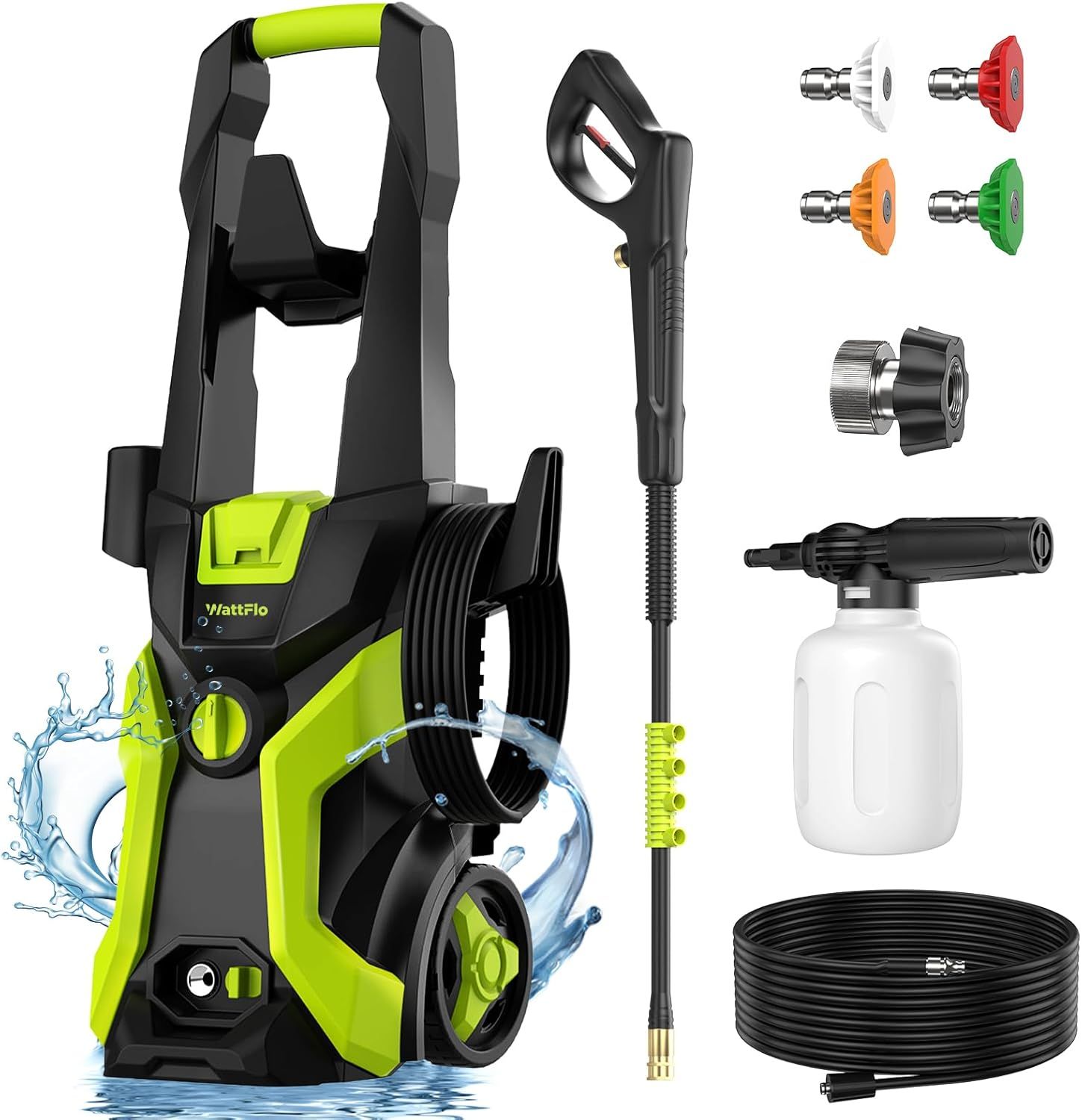 2026 Upgraded Pressure Washer, Portable Power Washer, 4 Quick-Connect Nozzles, High Pressure Cleaner for Car Washing, Driveway, Patio, Deck, Bright Green